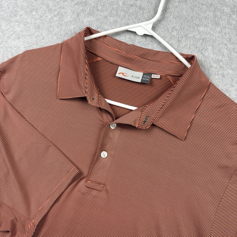 Kjus Polo Shirt Mens 2XL Copper Black Striped Golf‎ Performance UPF 50 Stretch